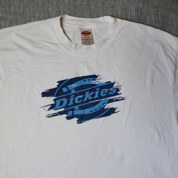 VINTAGE Dickies Shirt Mens Size XXL White Blue Logo Crewneck Cotton - Picture 7 of 7